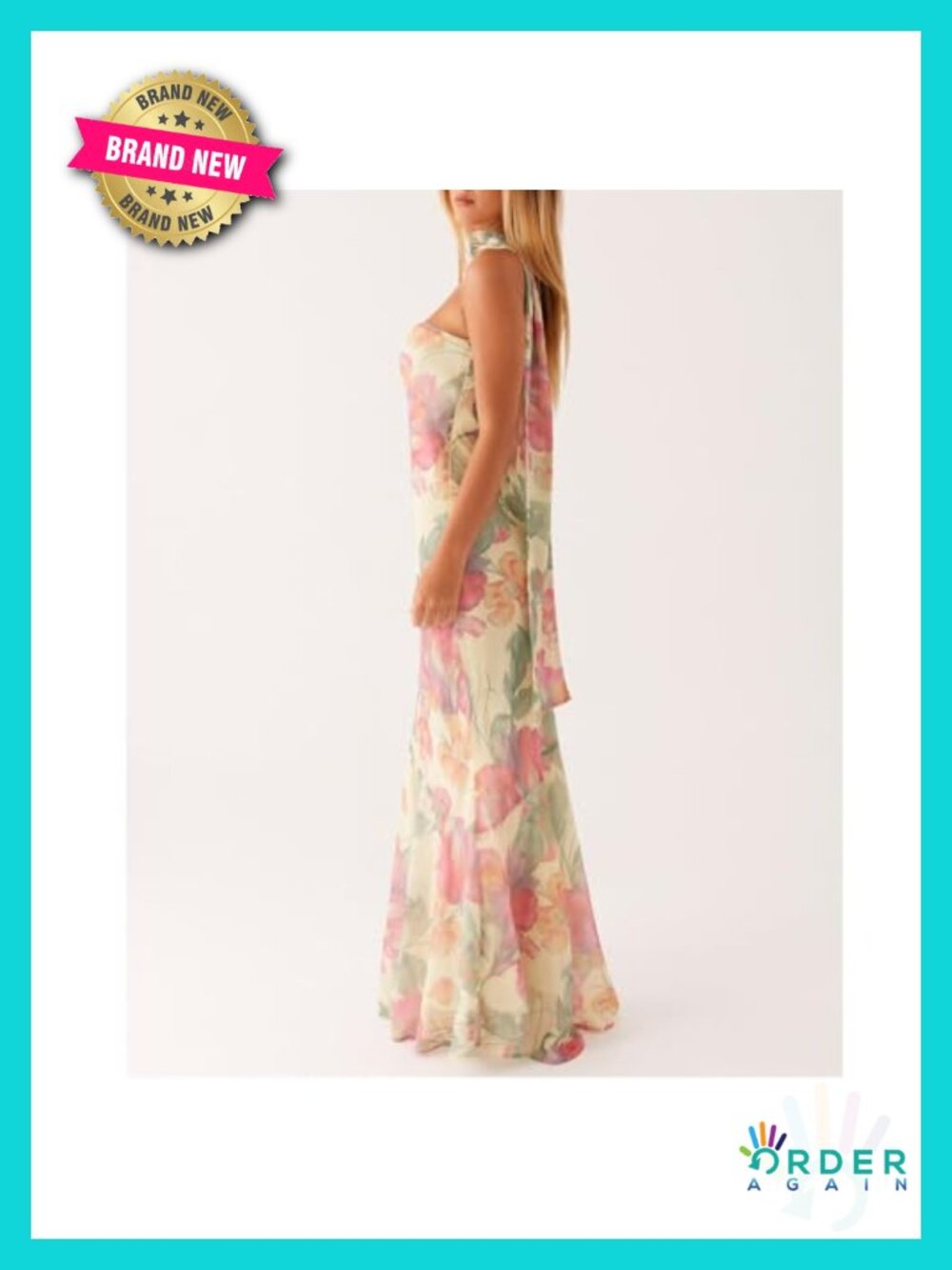 Y2K Floral Strapless Tube Maxi Dress w Scarf Mesh Bodycon Backless - Picture 2 of 6